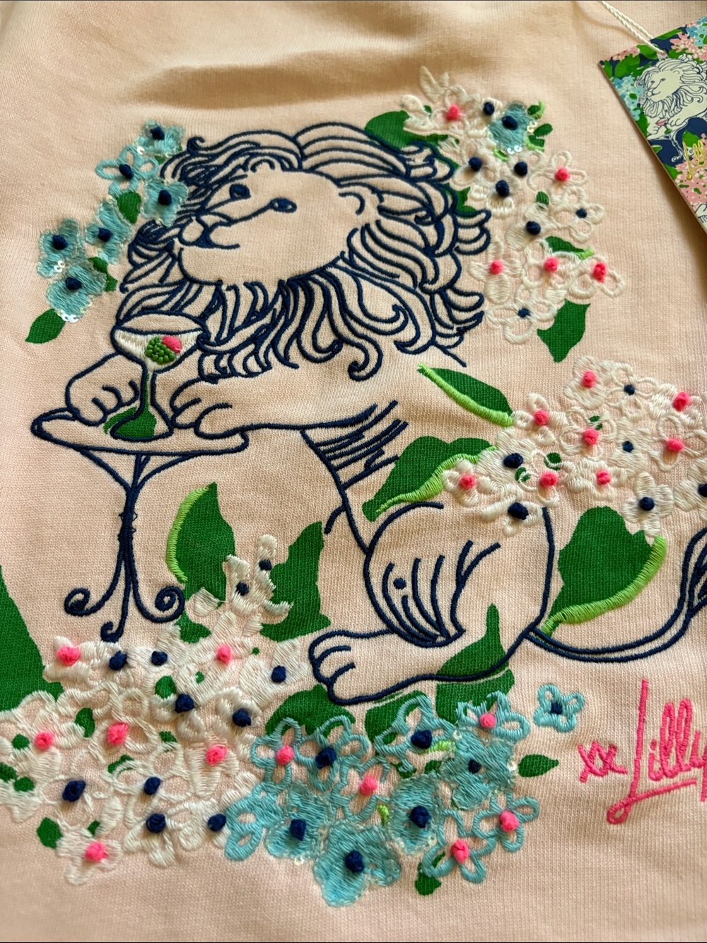Lilly Pulitzer Pink Embroidered Lion Crewneck Sweatshirt - Picture 4 of 6